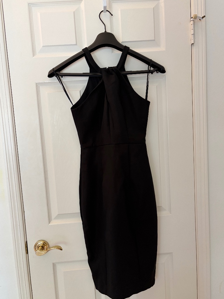 Lulus Black Halter-Style Bodycon Midi Cocktail Event Dress, Size Xs.